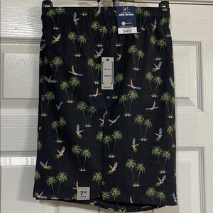 George Black Swim Shorts with Tropical Print